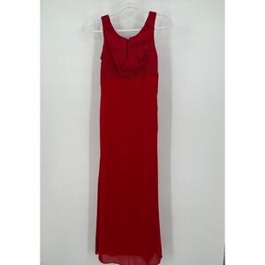 Veronica Womens Old Hollywood Maxi Dress Gown Size M Red Beaded Vintage Elegant